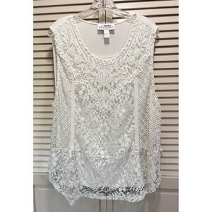Back In The Saddle White Crochet Lined Sleeveless Top Size 2XL Scoop Neck Boho‎